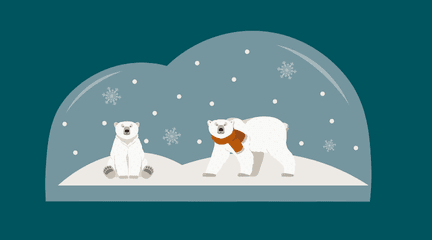 Polar Bears in Snow Globe Graphic. Winter Village